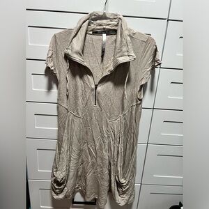 Kensie Gray Short Cap Sleeve Casual Pocketed Sweatshirt Dress (D1)